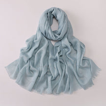 260602  Plain Soft Bamboo-Texture Yarn Short Fringe Hot-Fix Crystal Hijab