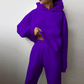 21660  Fashion Sporty Plain Hooded Sweatshirt Casual Set Abaya