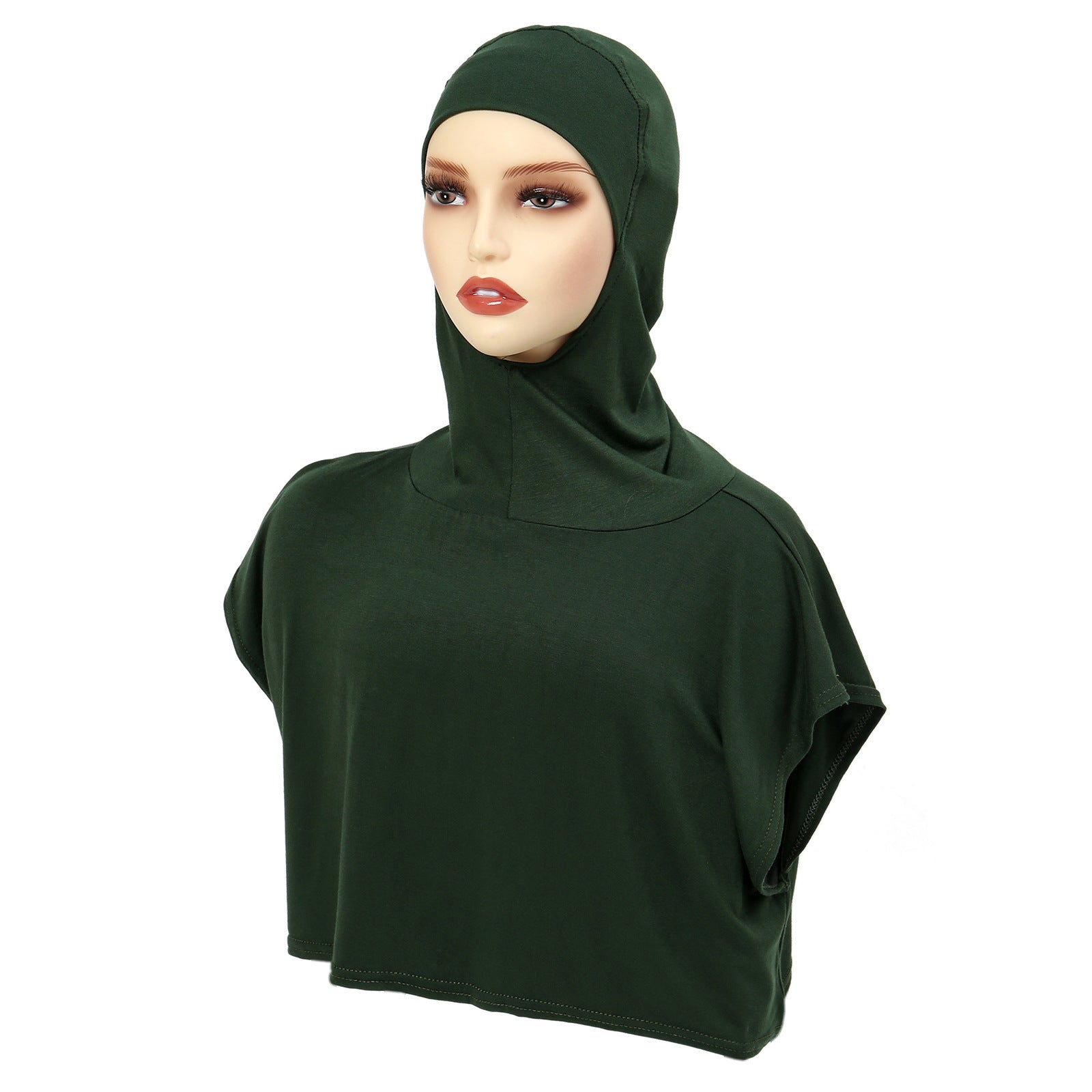 8227 Solid color one-piece hat Muslim headscarf with fake collar Pullover hat