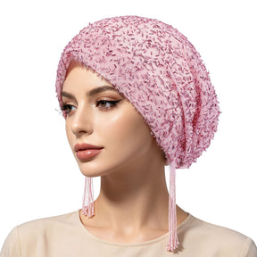 High-end boutique beaded tassels hat Polyester Hijab - Color Option