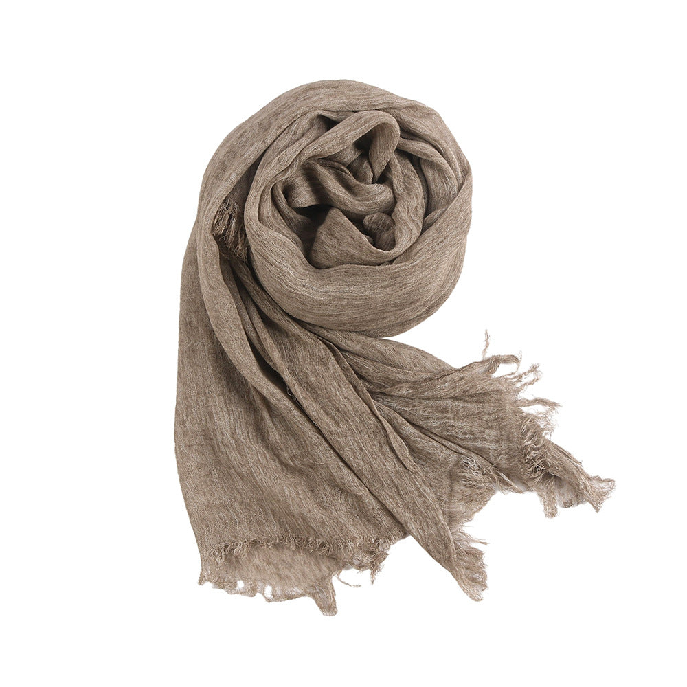 WJ070  Crinkled Rayon Scarf, Finished with Side Fringe
