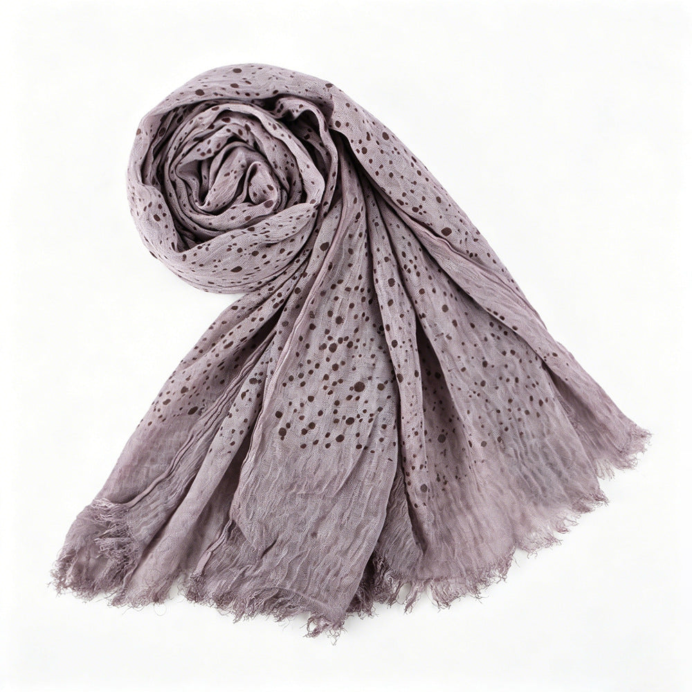 WJ197  Plain Polka Dot Polyester Crinkle Hijab with Short Fringe
