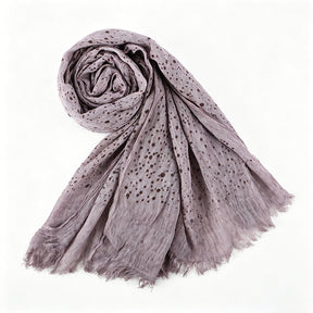 WJ197  Plain Polka Dot Polyester Crinkle Hijab with Short Fringe