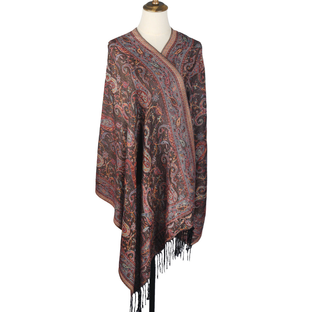 WJ046  Paisley Faux Cashmere Tassel Layering Scarf