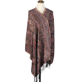 WJ046  Paisley Faux Cashmere Tassel Layering Scarf