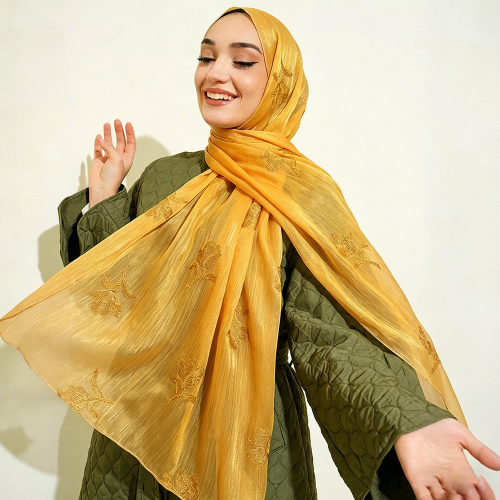 WJ103  Sea Island Silk Embroidered Sun Protection Hijab
