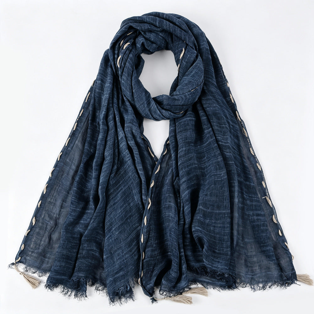 YC008  Crinkle Drawstring Polyester Fringe Tassel Hijab