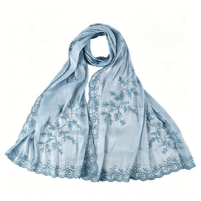 WJ115  Plain Embroidered Scallop Edge Sea Island Silk Hijab