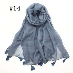 ND06  Plain Polyester Flat-Finish Tassel-End Hijab