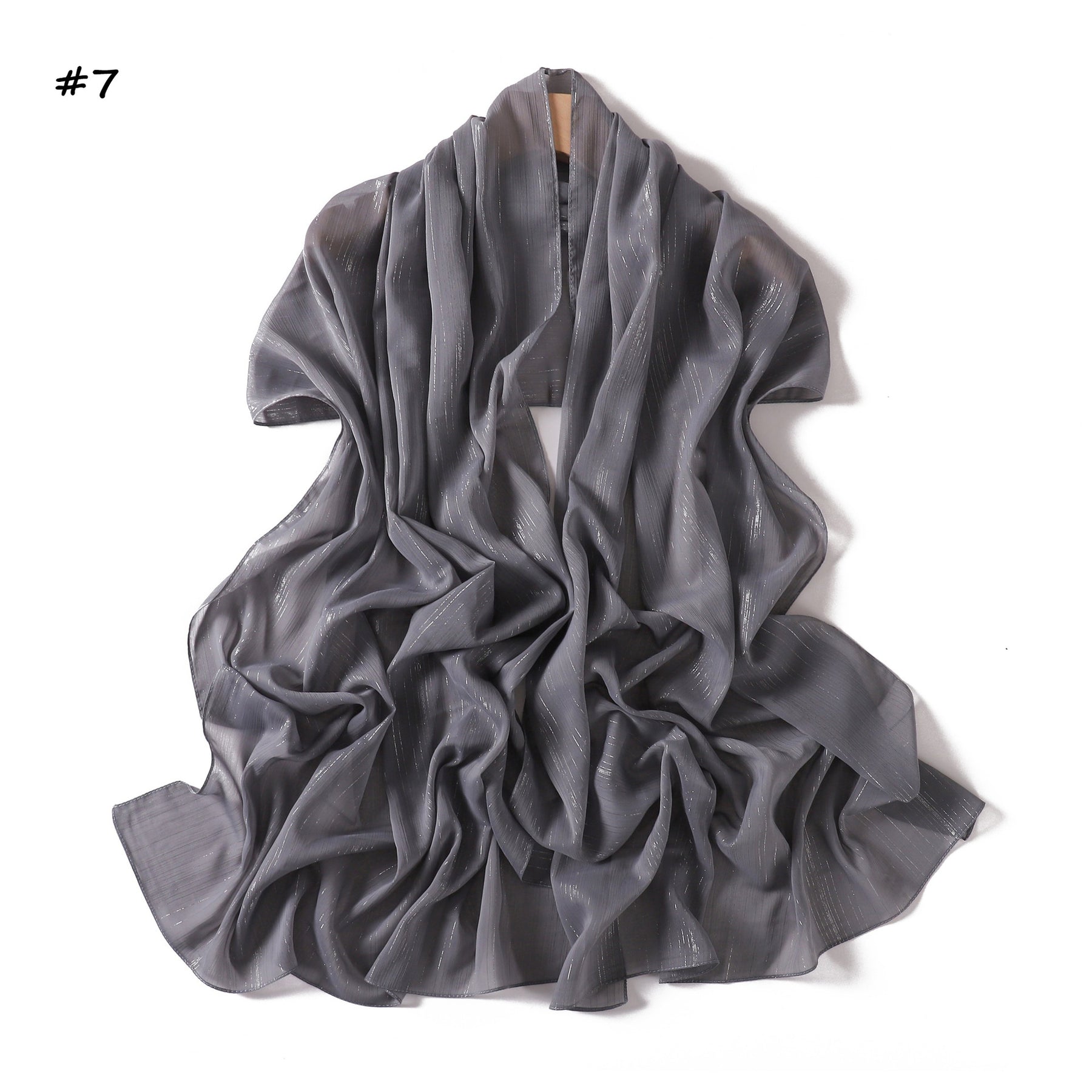 YZ375  Plain Silver Thread Crinkled Chiffon Hijab