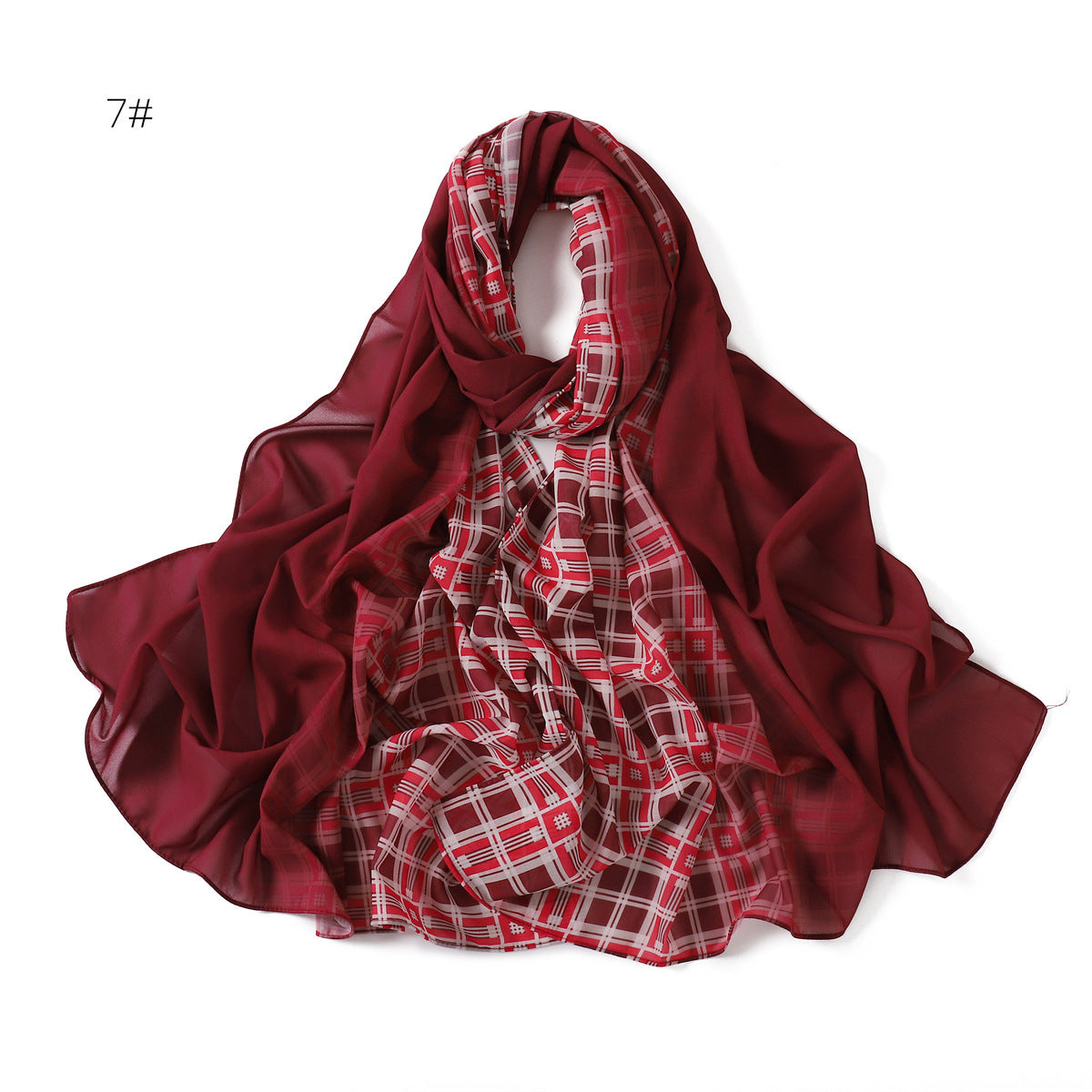 YZ209 Pearl chiffon solid color plus plaid hand-painted gradient gauze scarf sunscreen shawl hijab  hijab/tudung  printed hijab  printed scarf