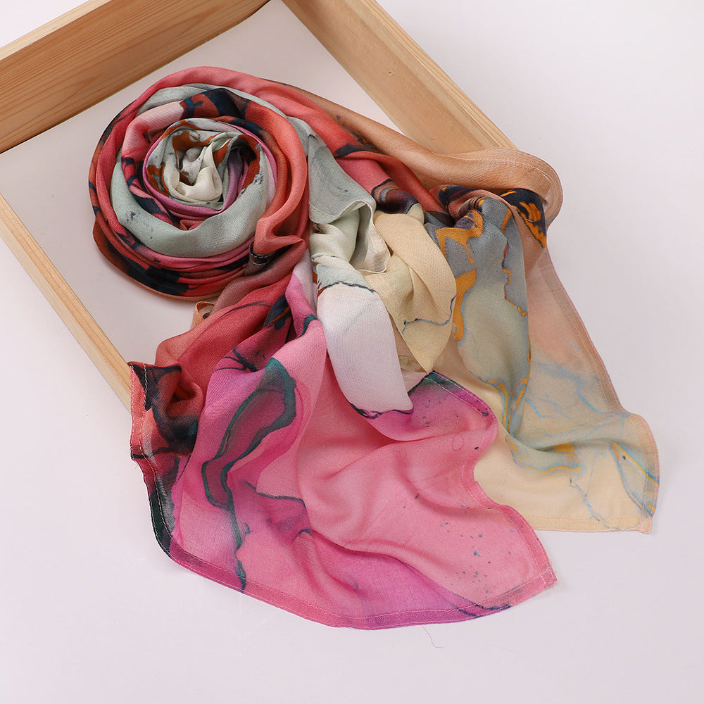 MSL395  Modal printed double stitch scarf