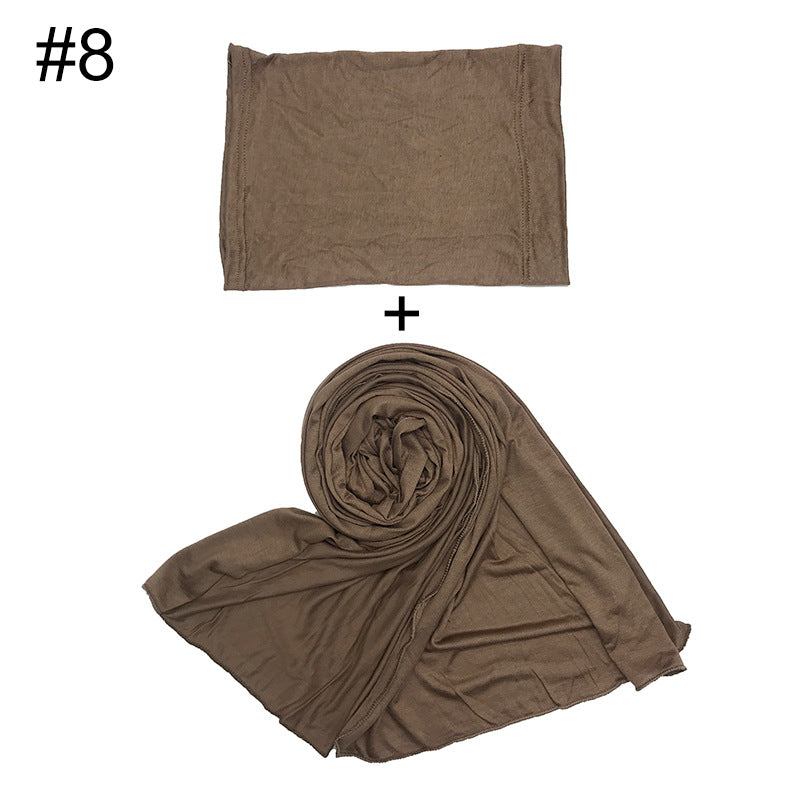 ND474  85*185cm Large Size Plain Mercerized Cotton Soft Jersey Hijab with Undercap Set
