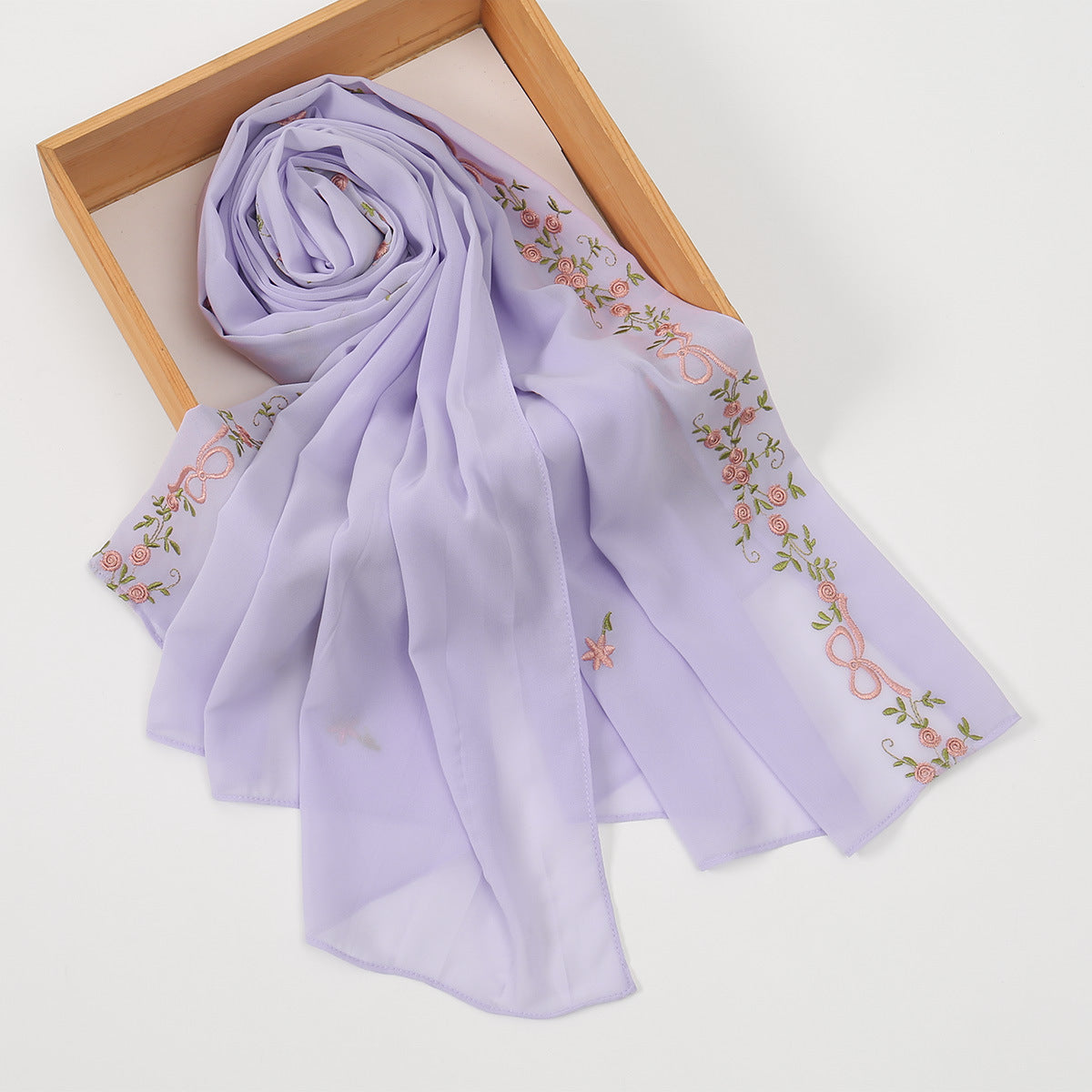 VE122  High-Quality Plain Elastic Chiffon Hijab with Embroidery