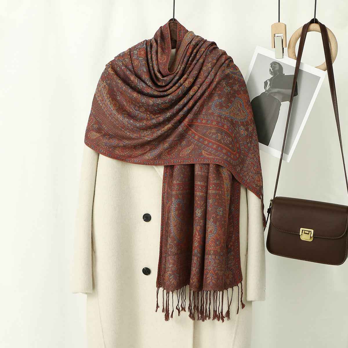 VS929  Cashew print hijab thick jacquard tassel scarf