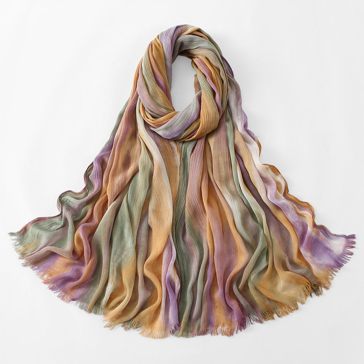 VE134  Ethnic Rainbow Tie-Dye Crinkle Rayon Hijab