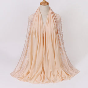 珍珠 边 Plain Chiffon Lace Hijab - Color Option
