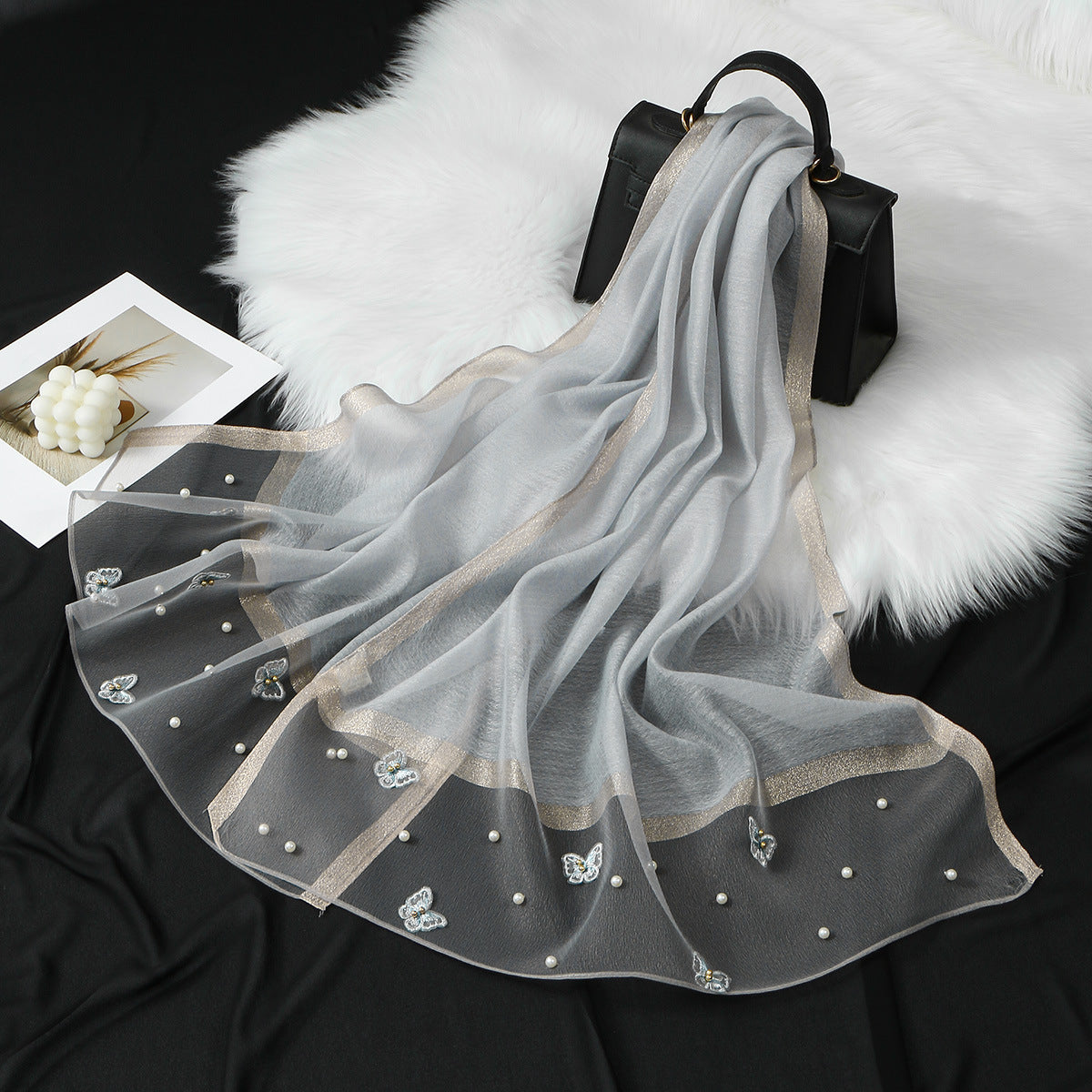 MZ070,71,72  Organza Pearl-Studded Women’s Sun Protection Scarf