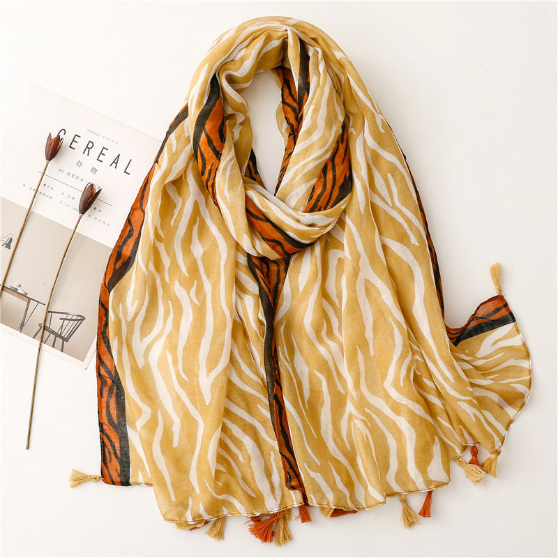 SL2202-009  Women's Ethnic Cotton Linen Feel Scarf with Wheat Ears Tassels