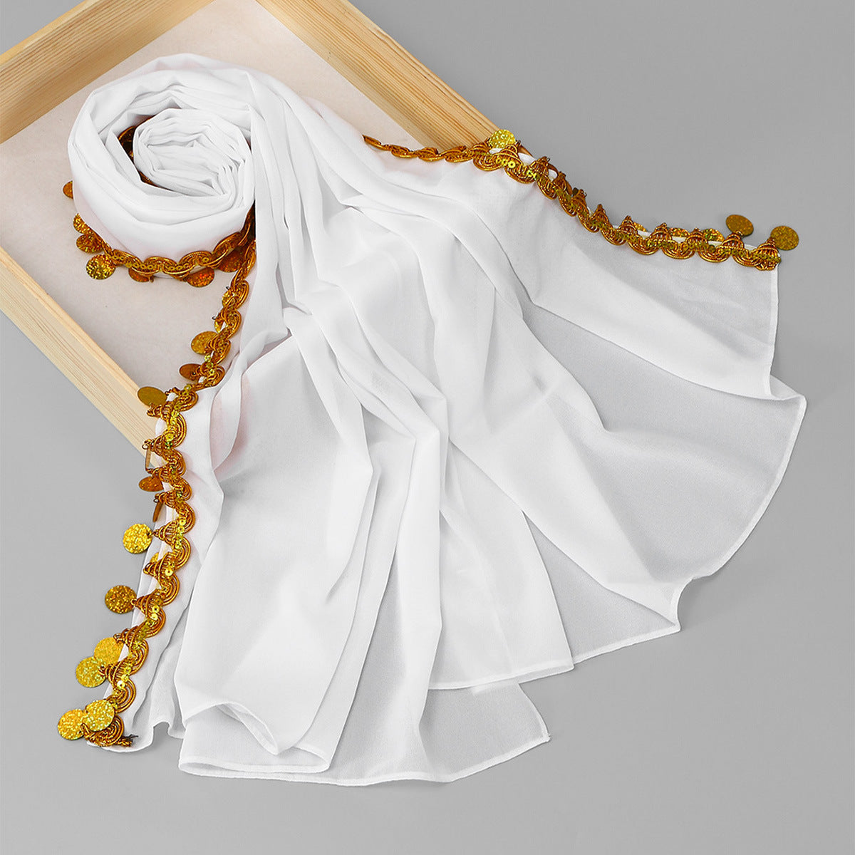 SW150  Plain Chiffon Sequin Tassel Hijab