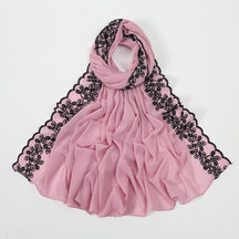 VE139  Stylish Butterfly Embroidered Chiffon Hijab