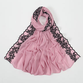 VE139  Stylish Butterfly Embroidered Chiffon Hijab