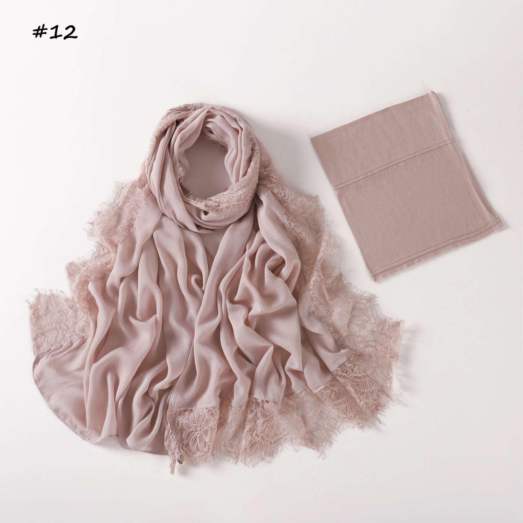 YZ347  Plain Modal Lace Hijab + Mercerized Cotton Tube Cap Set