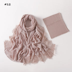 YZ347  Plain Modal Lace Hijab + Mercerized Cotton Tube Cap Set