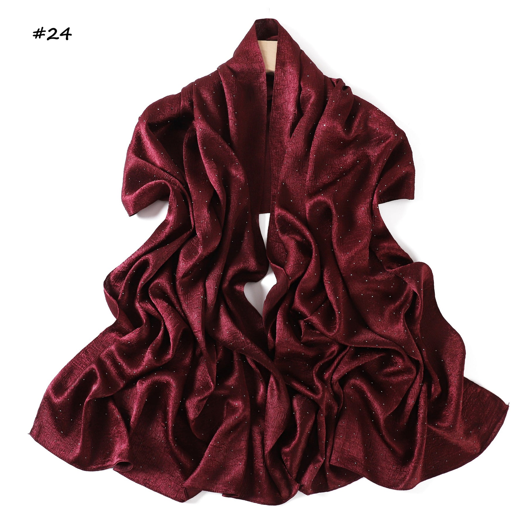 YZ325  Plain Hotfix Rhinestone Crinkled Satin Hijab