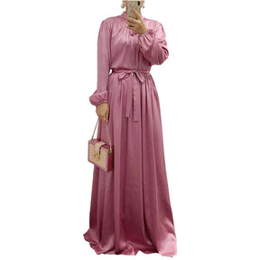 21662  Elegant Long Sleeve Tie-Waist Flowy Abaya Dress