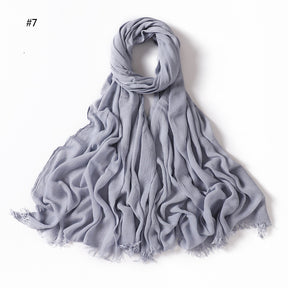 YZ28 Women's pleated solid color rayon two-end shawl breathable soft scarf