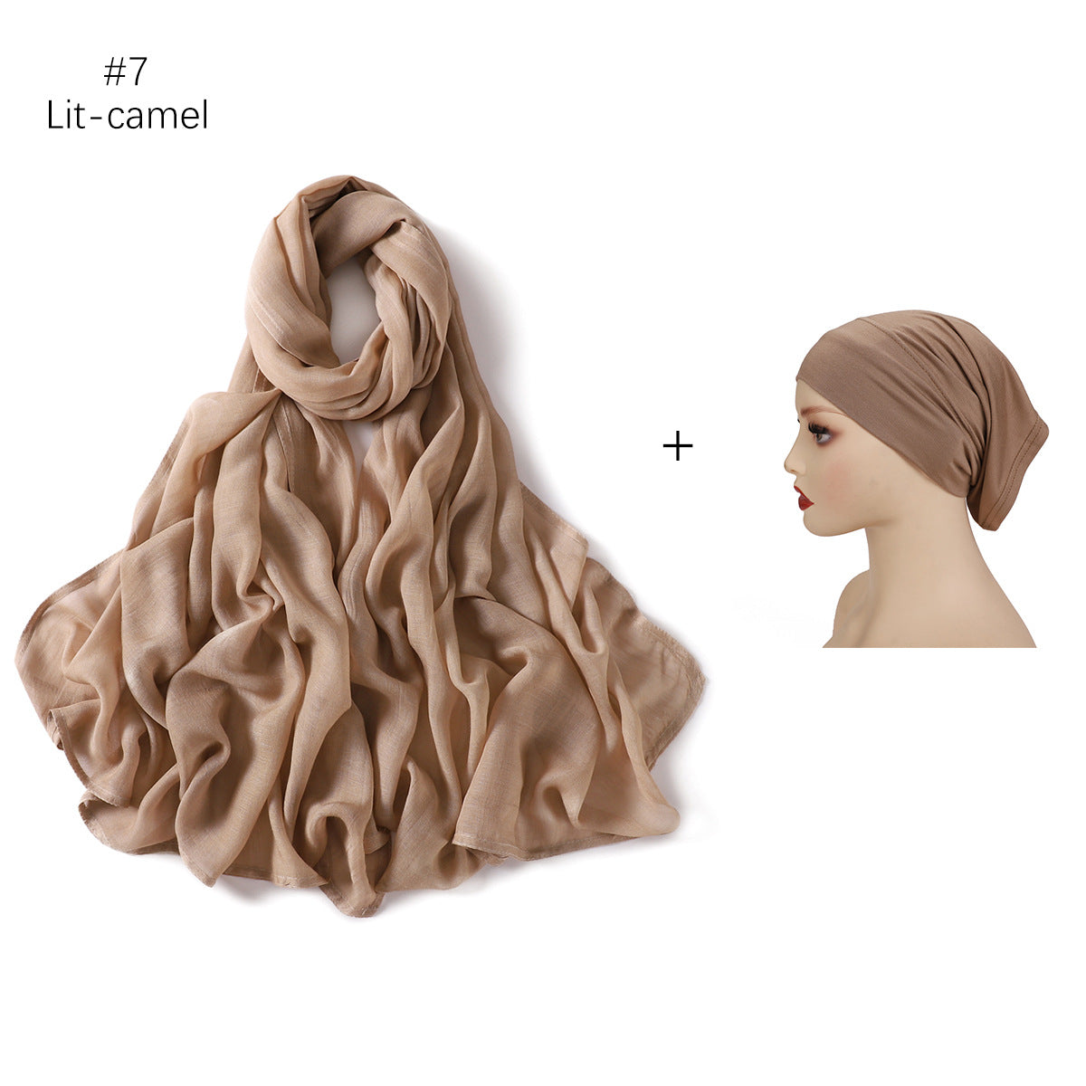 YZ235  Wide Edge Thin Modal Large Size Hijab/Scarf With Cap Set