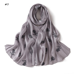 YZ330  Plain Sea Island Silk Embroidered Satin Hijab