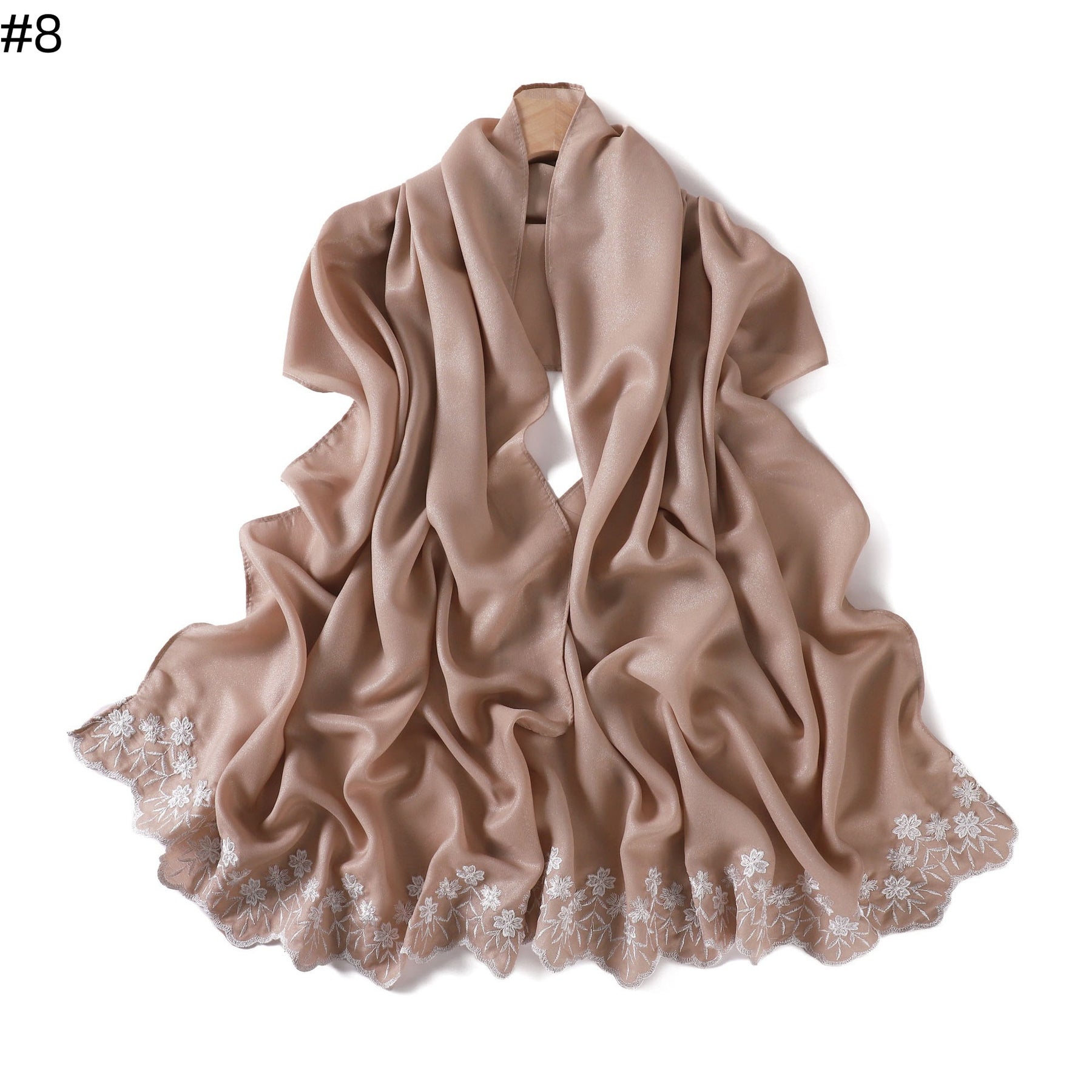 YZ339  Plain Embroidered Ends Shimmer Chiffon Hijab