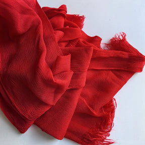 WJA79  Plain natural crinkle cotton hijab with fringes on both ends