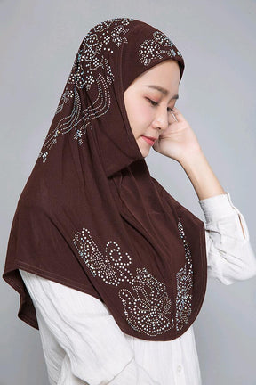 H006 hot stamping rhinestone plain instant hijab