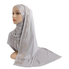 H202 Mercerized cotton hot stamping glass drill instant hijab