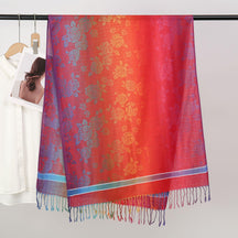 YF0438  Colorful Jacquard Soft Polyester Tassel Long Scarf