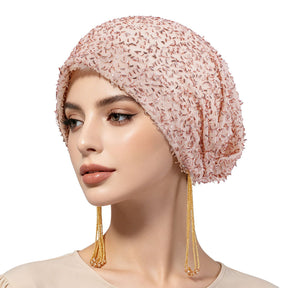High-end boutique beaded tassels hat Polyester Hijab - Color Option