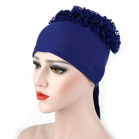 TJM-蕾丝盘花 plain lace flower hijab turban hat