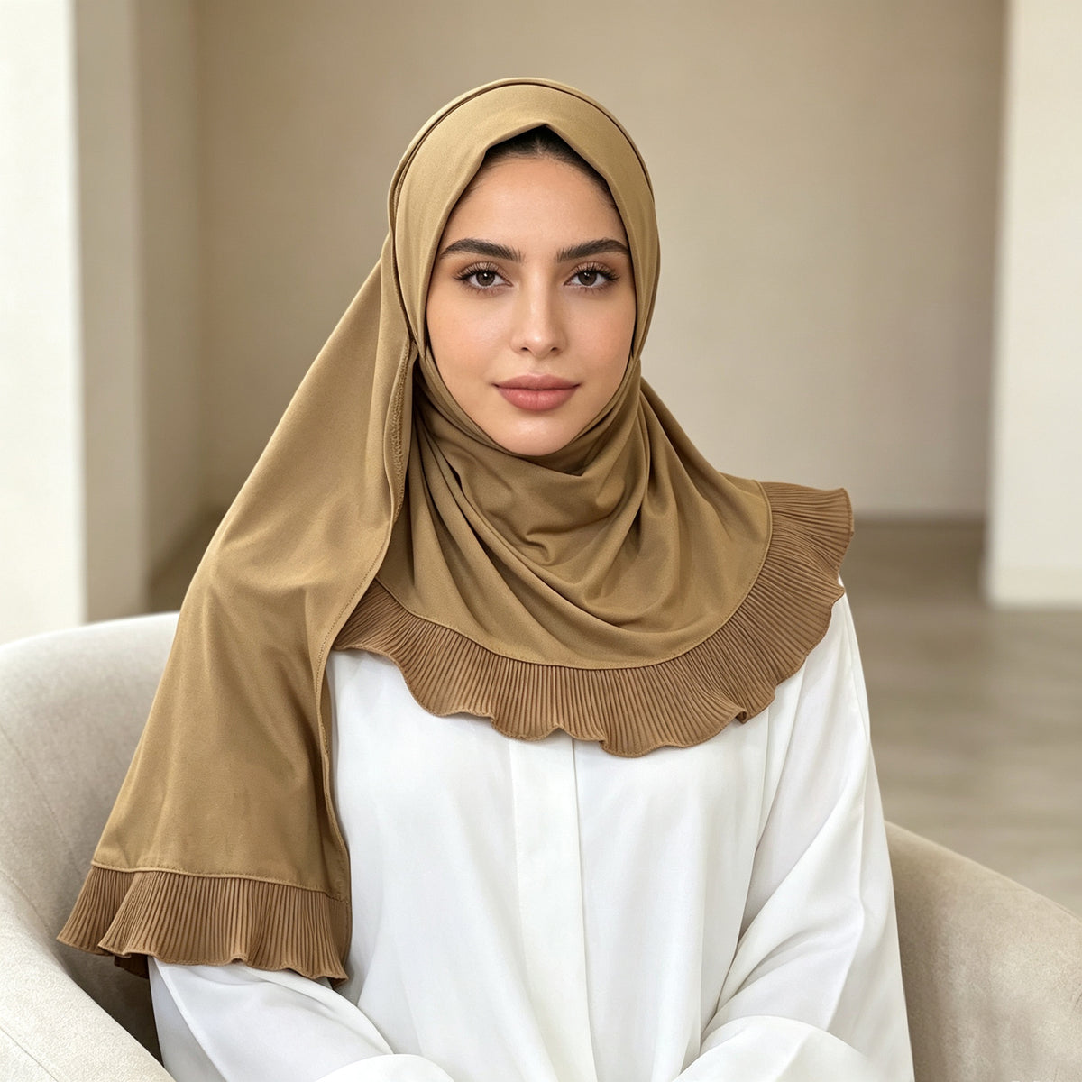TD51-040  Plain Chiffon Pull-On Single-Layer Ruffle Hijab
