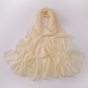 W-0512  Pearl Chiffon Long Hijab with One Side Embroidery