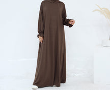 LR958  Plain Polyester Plus Size Long Sleeve Hooded Casual Dress