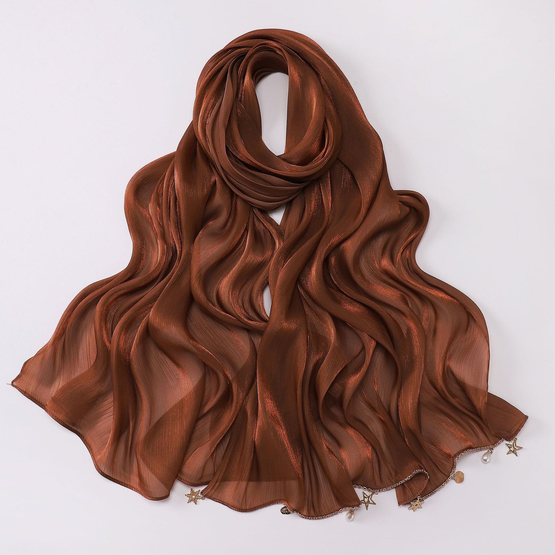 260302  Sea Island Silk Long Hijab with Handmade Chain