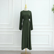 LR1046  Plain Tie-Waist Nida Dress