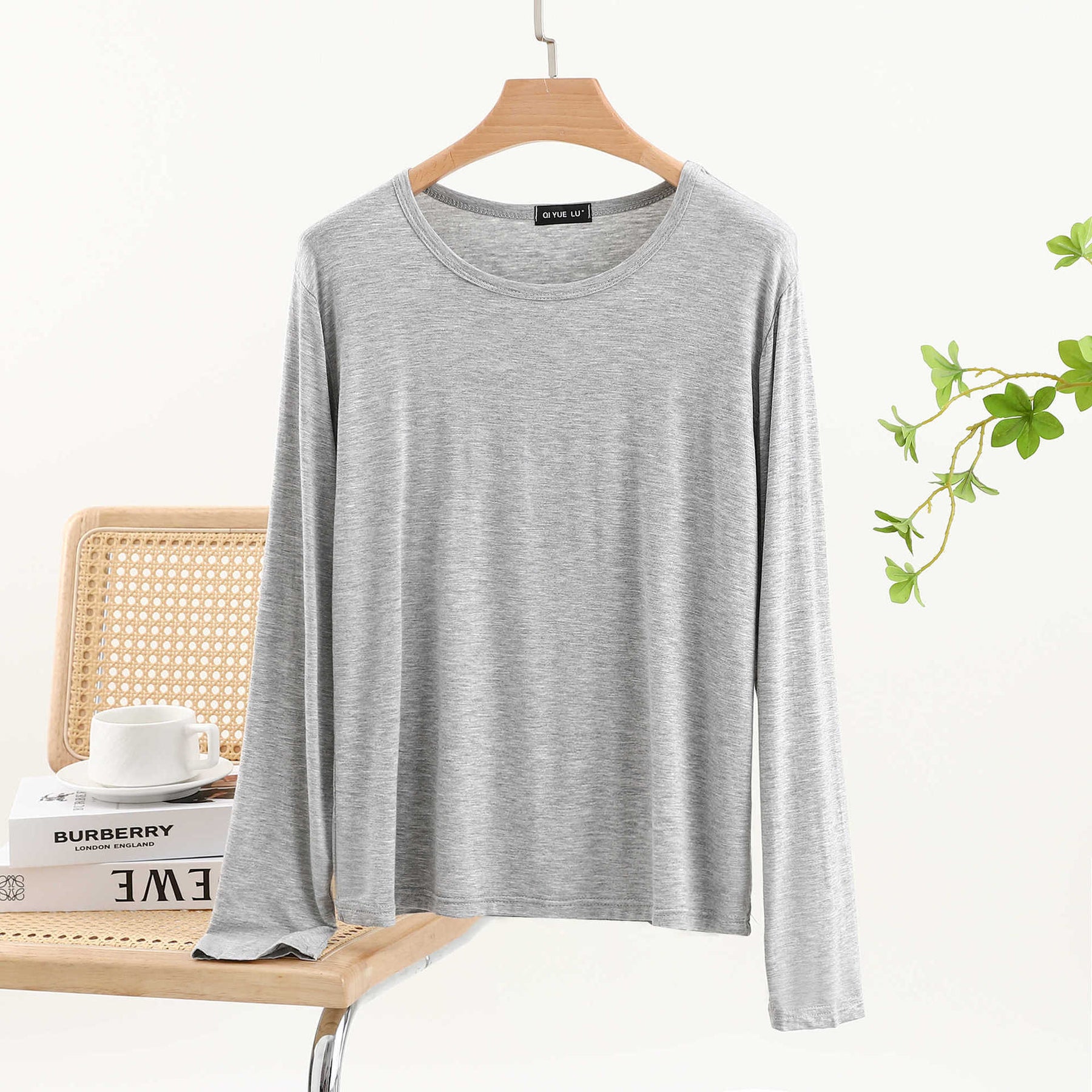 JC001  Crew Neck Modal Long Sleeve Loose Stretch Top