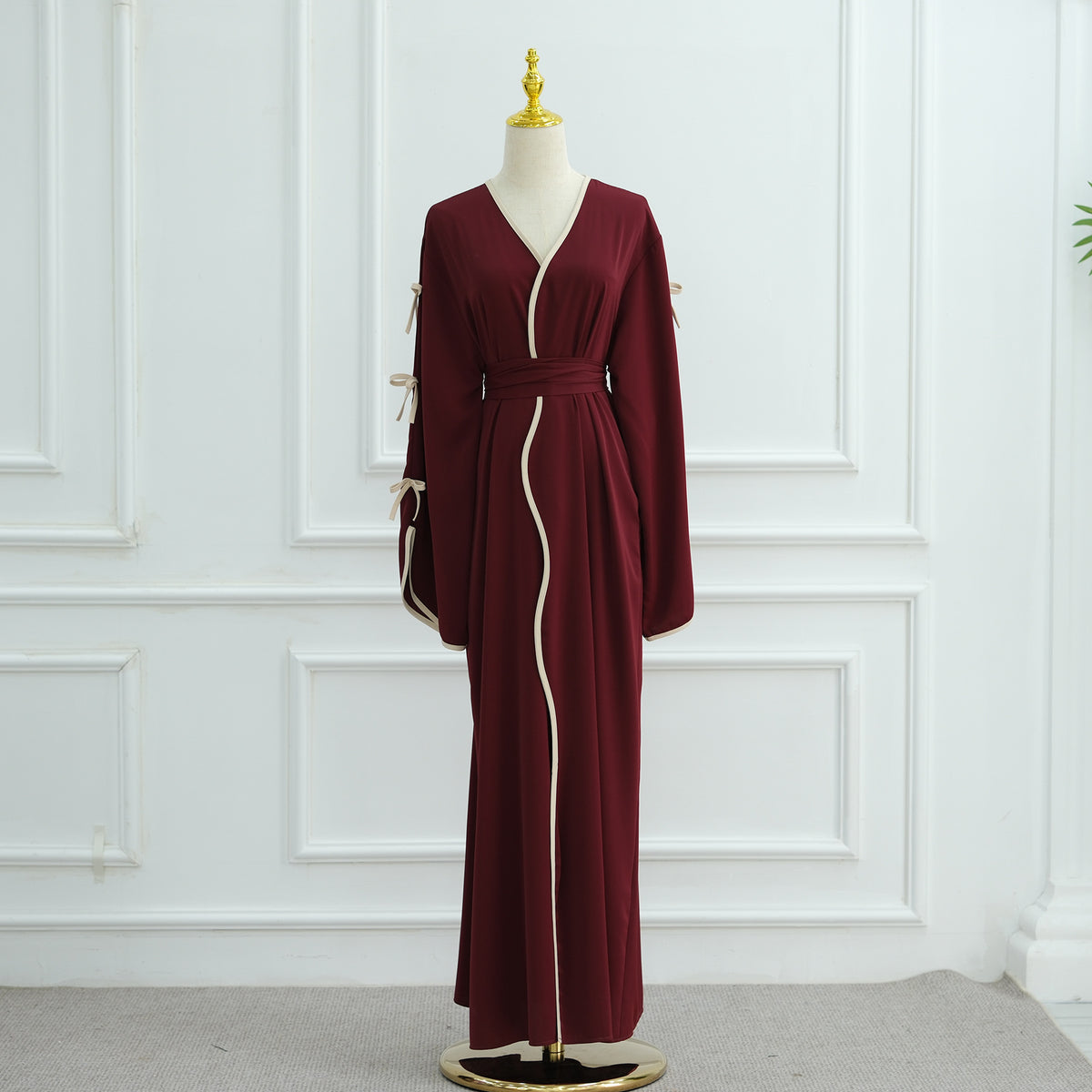 LR962+LR1003 Plain Bow Abaya Dress Set