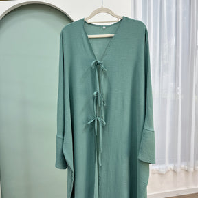 LR883  Tie-Waist Open-Front Polyester Dress