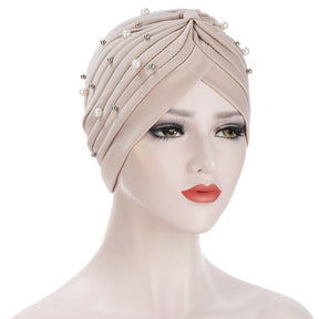 TJM-YD帽钉大小珠 pleated pearl hijab turban hat