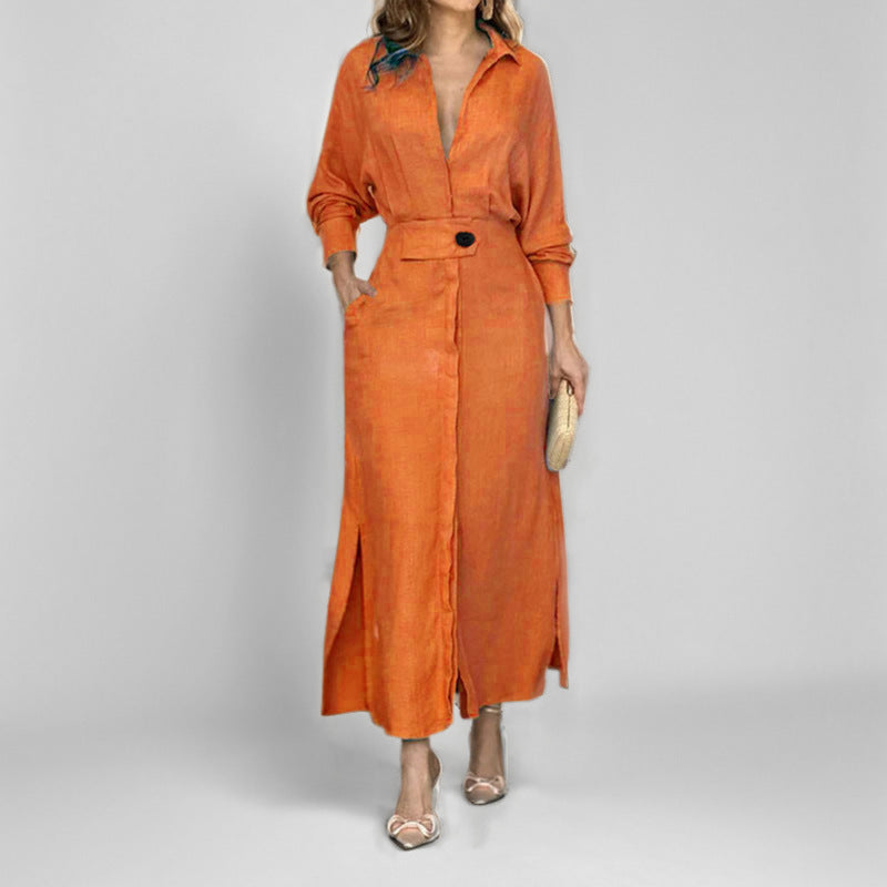 24543  Chic Spring Plain Tie-Waist Elegant Commuter Maxi Abaya Dress